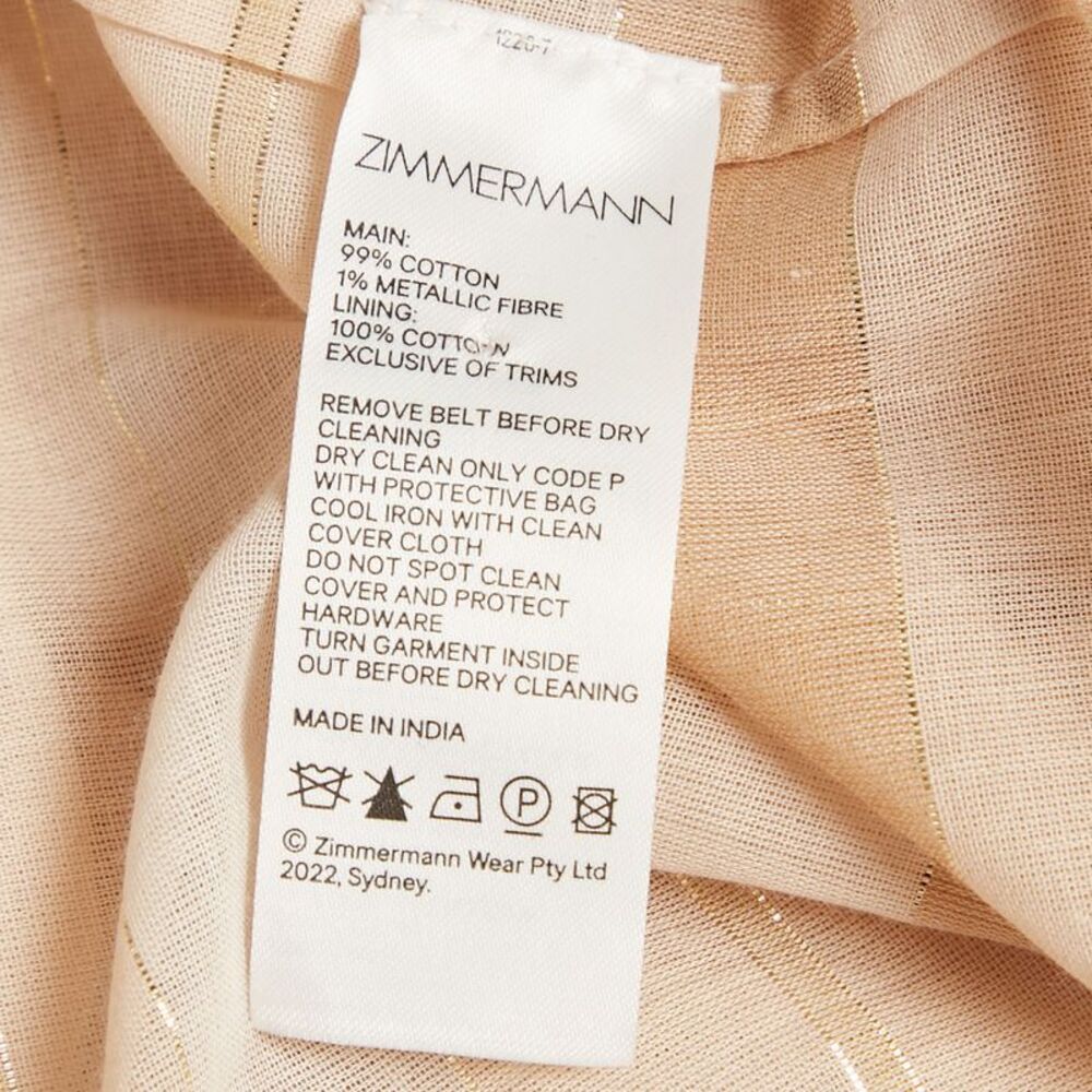 Zimmermann Beige Metallic Striped Cotton Tiered Maxi Dress M - Picture 5 of 6